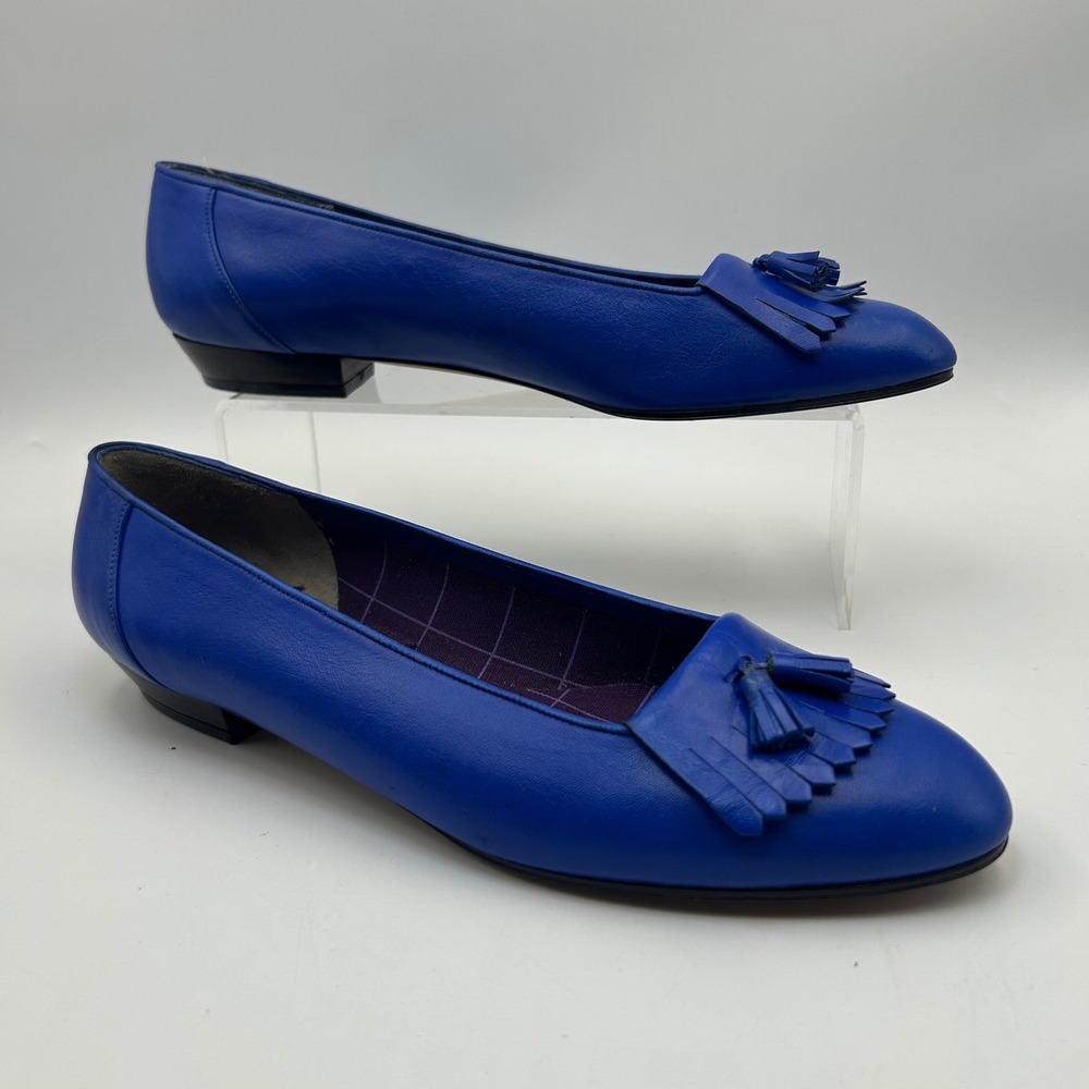 VTG Pappagallo Cobalt Blue Leather Tassel Kiltie Flats 8.5 Made in Spain New 80s